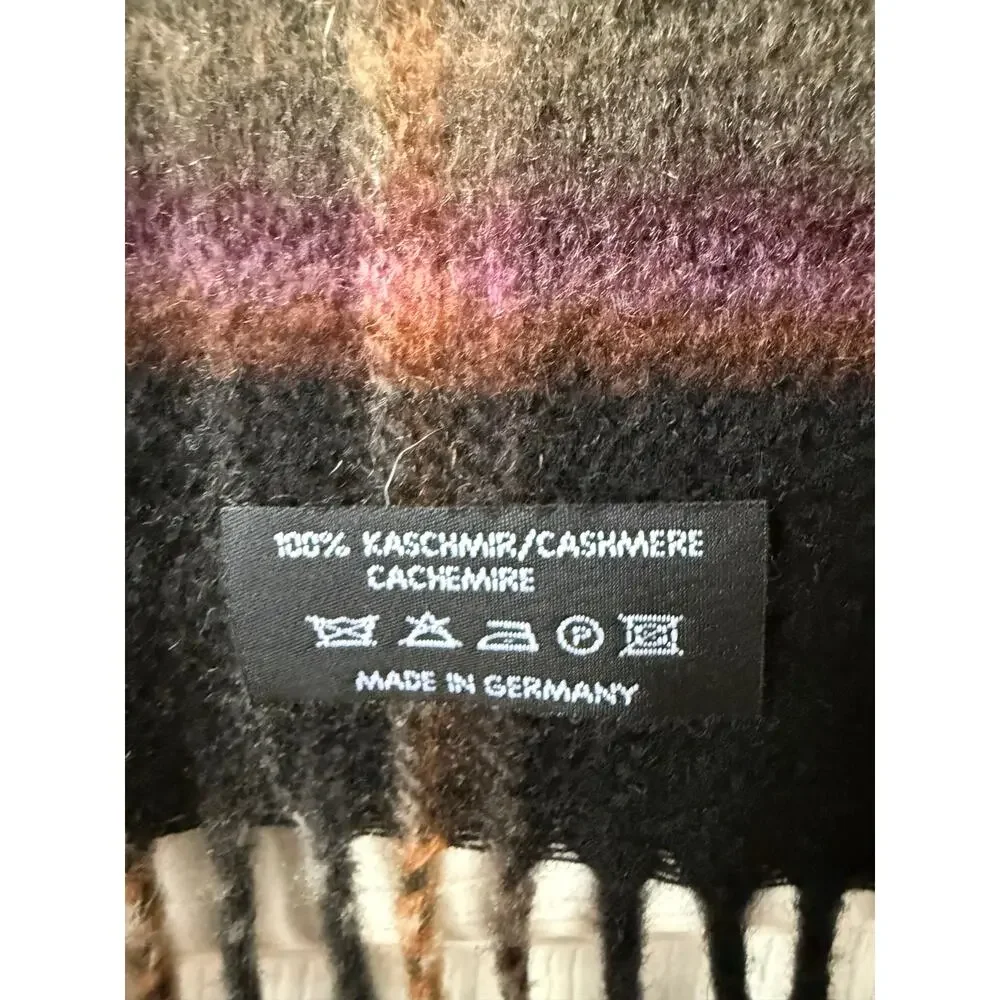 100% Cashmere Black & Pink Plaid Scarf Made in Germany Quiet Luxury Cozy‎